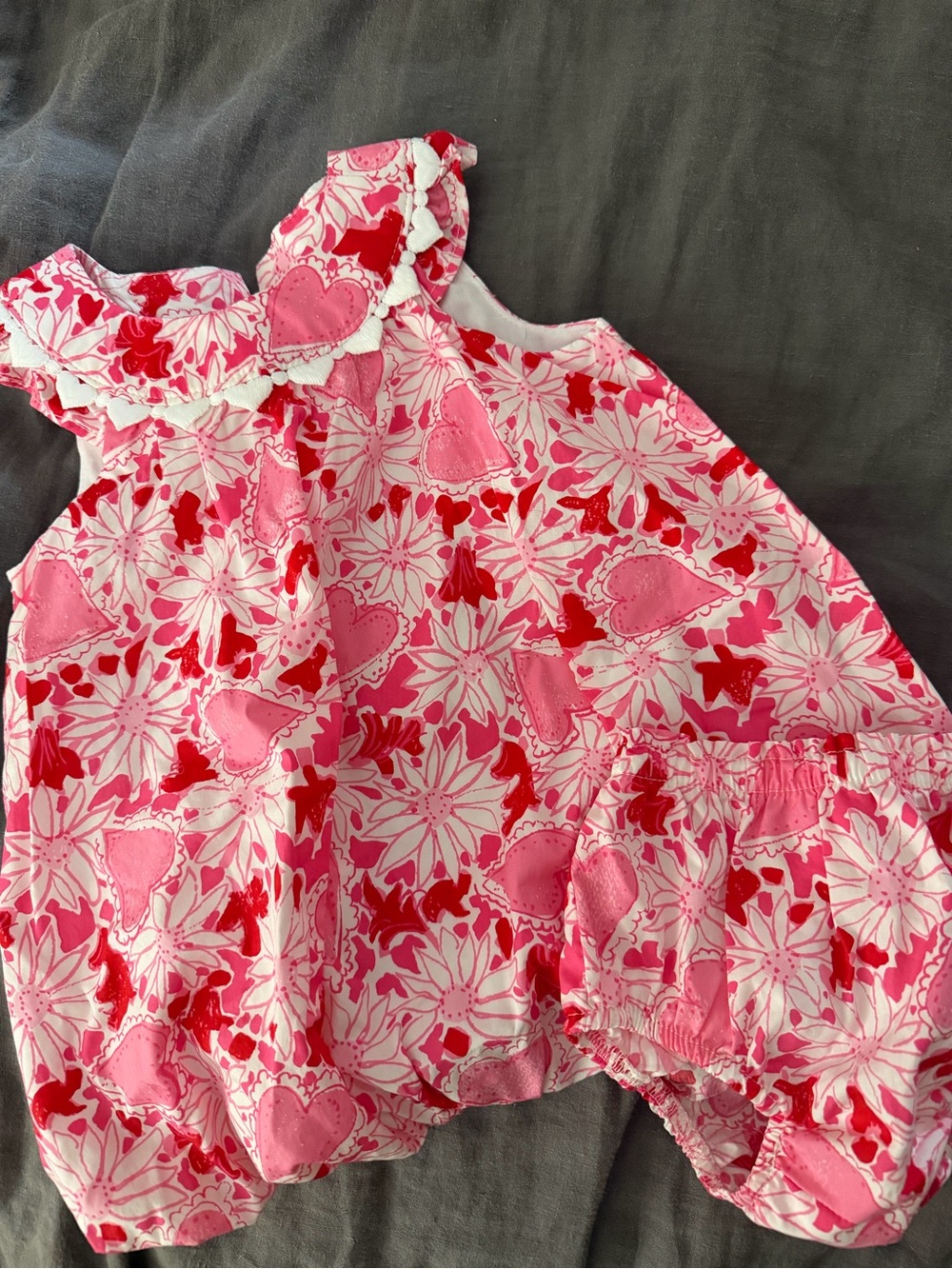 Lilly Pulitzer Pink & Red Heart Floral Baby Dress with Bloomer